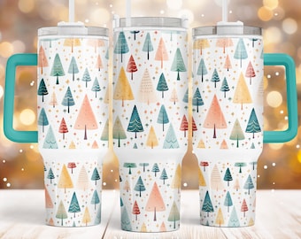 Christmas trees 40oz Quencher tumbler sublimation design Winter Holiday Pine tree digital wrap Waterslide download