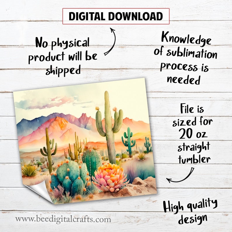 Cactus 20 Oz Skinny Tumbler Sublimation Design Watercolor Desert ...