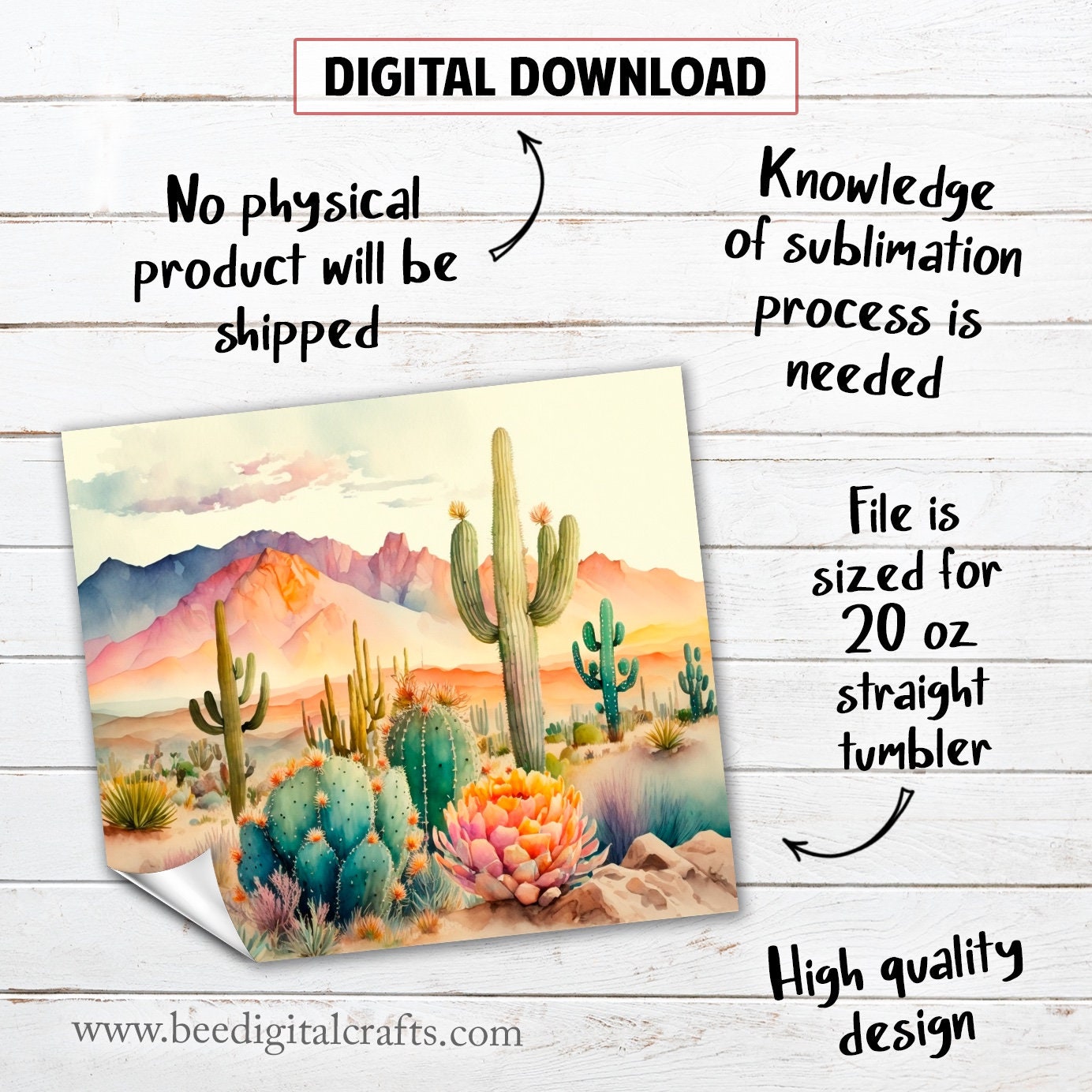 Cactus 20 Oz Skinny Tumbler Sublimation Design Watercolor Desert ...