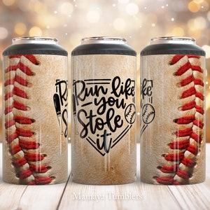 Run like you stole it 4 in 1 can cooler sublimation design Baseball Inspirational Ball stitch Straight can cooler wrap Digital design PNG