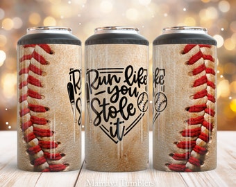 Run like you stole it 4 in 1 can cooler sublimation design Baseball Inspirational Ball stitch Straight can cooler wrap Digital design PNG
