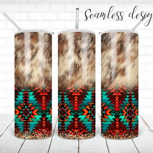 Vaso de cuero de vaca azteca SIN COSTURAs DISEÑO PNG Western 20 oz flaco vaso recto envoltura digital