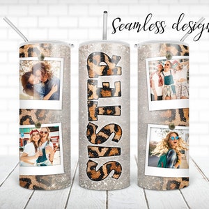Picture frame sister tumbler PNG design Leopard glitter 20 oz skinny tumbler STRAIGHT digital wrap