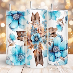 Cross flowers 20oz skinny tumbler sublimation design Christian Religoius digital PNG Straight Waterslide wrap