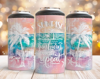 Sunrise sunburn sunset repeat 4 in 1 can cooler sublimation design Summer quote Ocean Beach Straight can cooler wrap Digital download PNG