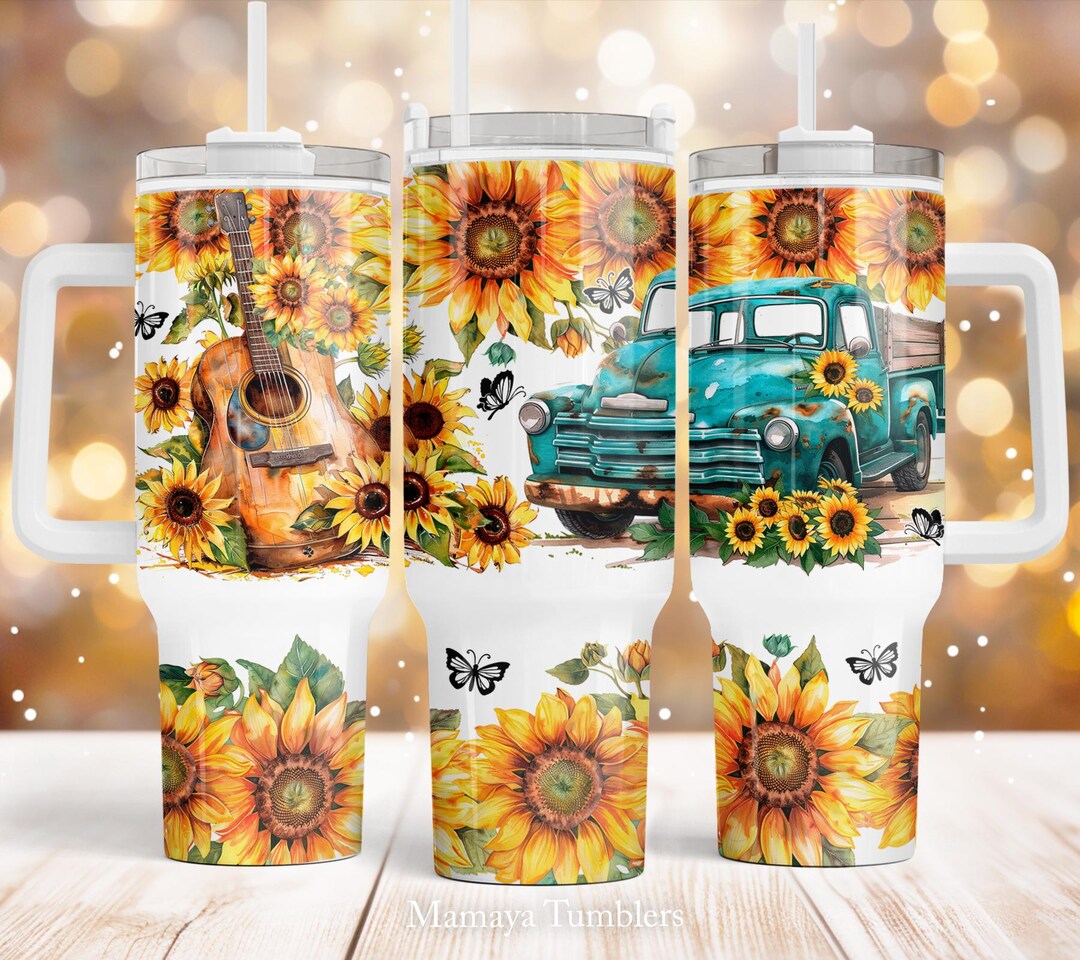 Country 40oz Quencher Tumbler Sublimation Design Sunflowers Teal Pick ...