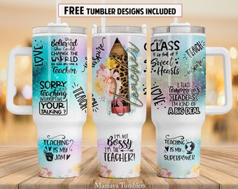 Teacher 40 oz Quencher tumbler sublimation design Teach love inspire School quotes Flower pencil digital PNG wrap Waterslide download