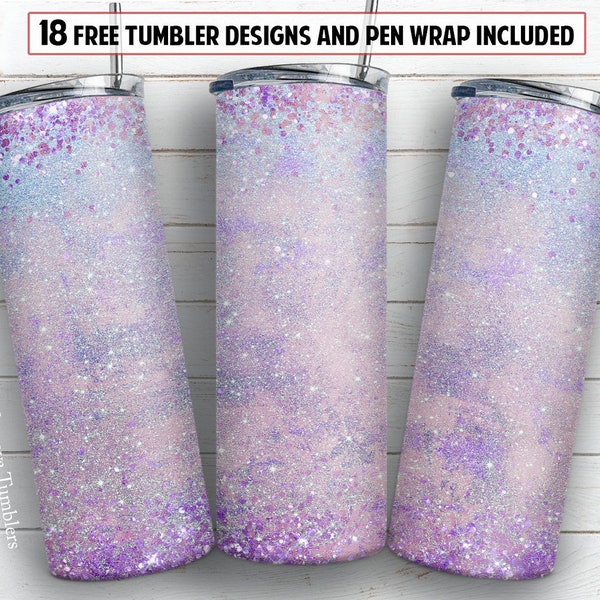 Purple glitter 20 oz skinny tumbler sublimation design Girl sparkling PNG design + 30 oz tumbler template and Epoxy pen wrap design