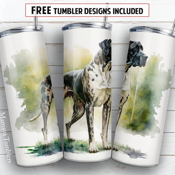 Great dane dog 20 oz skinny tumbler sublimation design Watercolor pet lover digital PNG Straight wrap Waterslide download