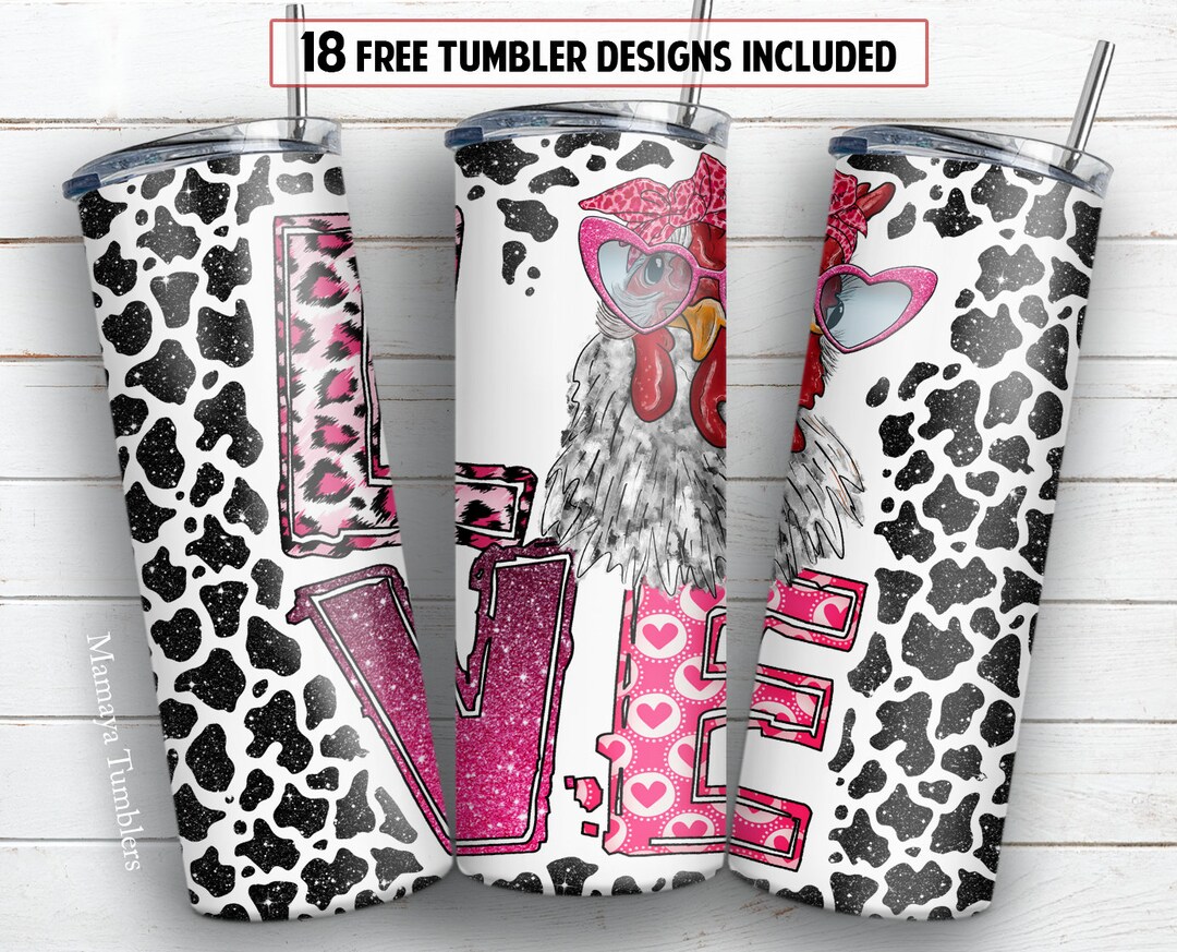 Love Chicken With Glases 20 Oz Skinny Tumbler Sublimation Design ...