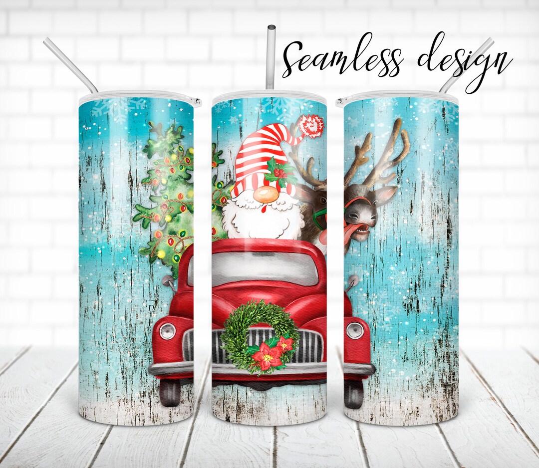 Christmas Truck 20 Oz Skinny Tumbler Sublimation Design Gnome and Deer ...
