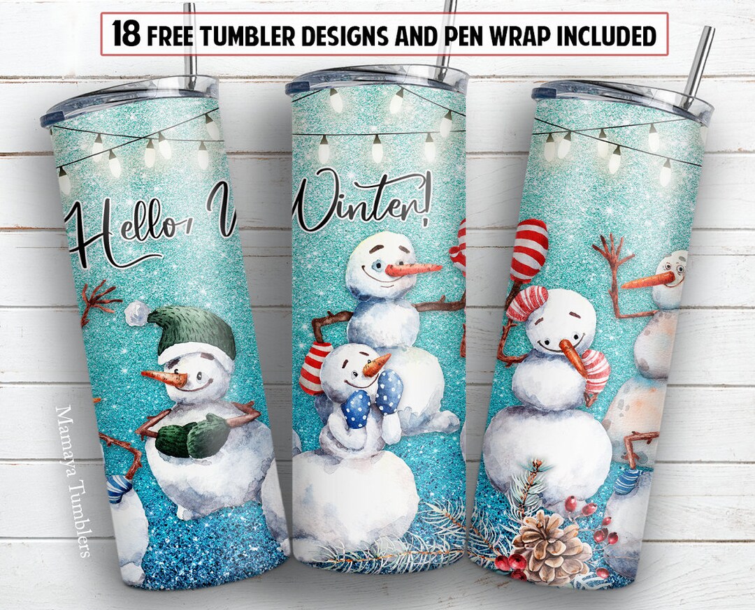 20 Oz Skinny Tumbler Sublimation Design Christmas Snowman Hello Winter ...