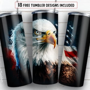 American flag and Eagle 20oz skinny tumbler sublimation design Patriotic USA digital PNG Straight wrap Waterslide download