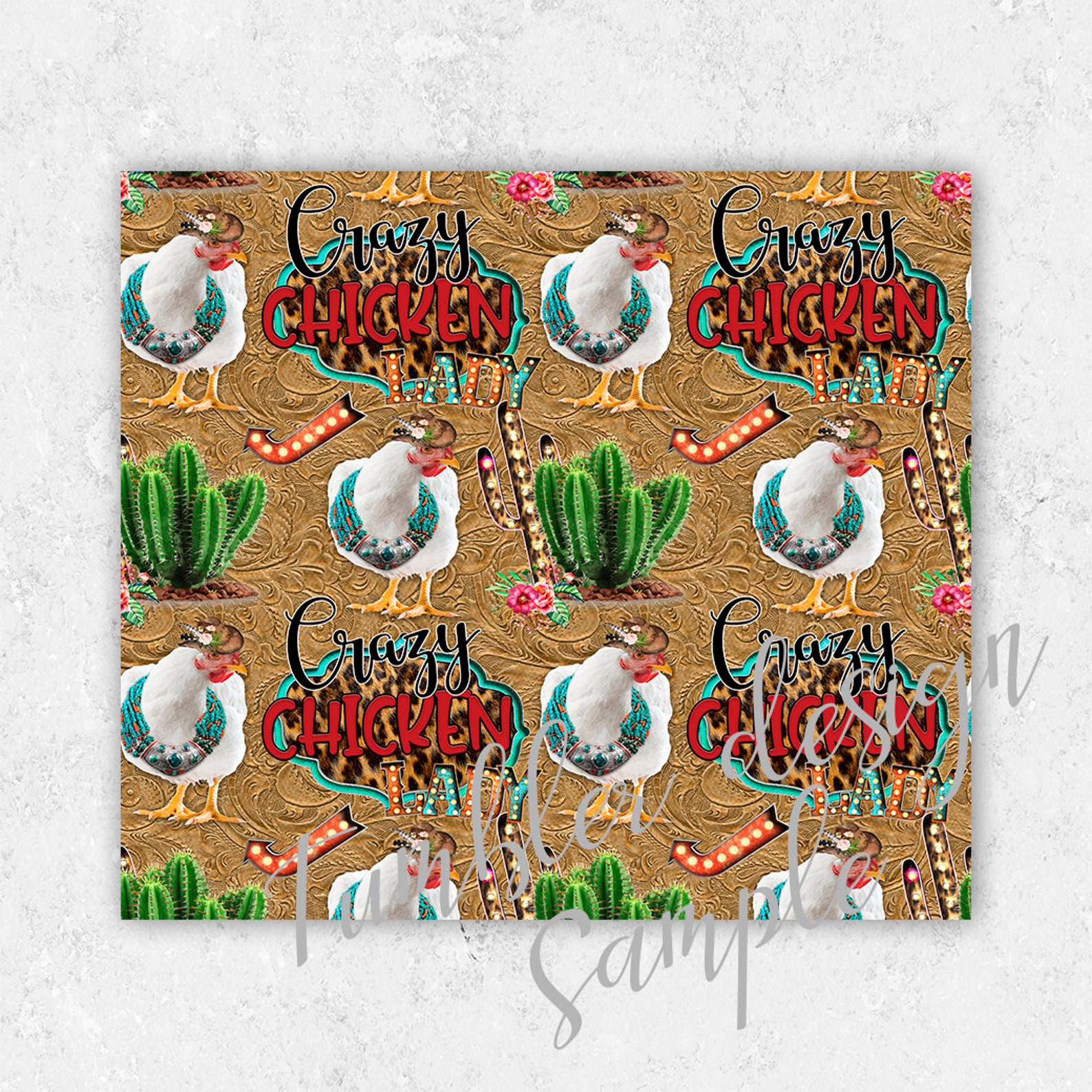 SEAMLESS Crazy Chicken Lady Tumbler PNG Design Farm Animal Life 20 Oz ...