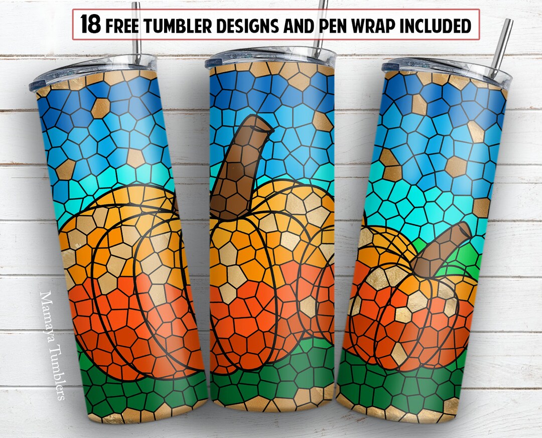 20 Oz Skinny Tumbler Sublimation Design Mosaic Fall Pumpkin Tumbler ...
