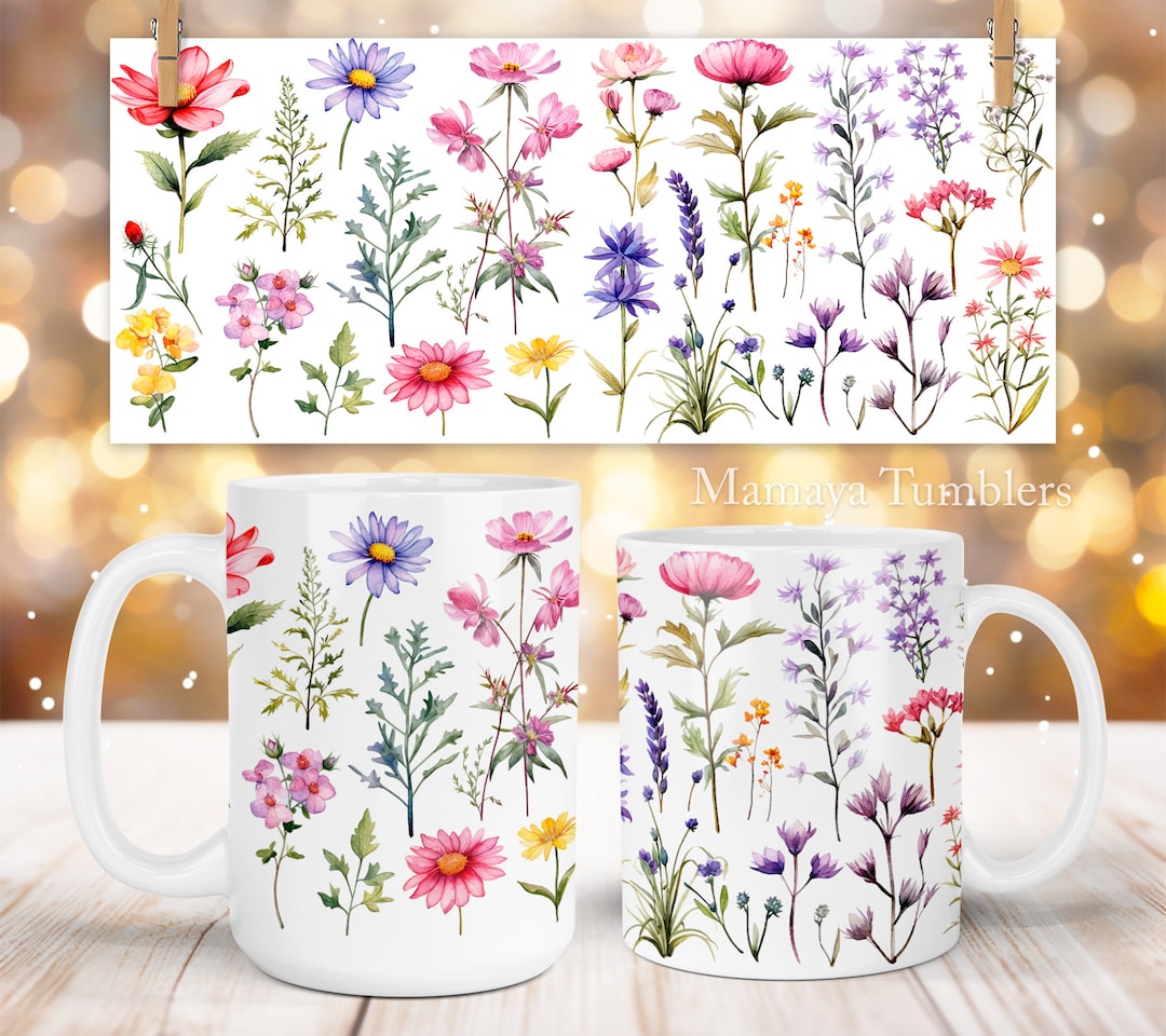 Wildflowers Mug Sublimation Design Field Flowers Floral 11oz 15oz ...