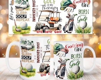Golf quotes Mug sublimation design Golfing life Golf is my therapy 11oz 15oz coffee cup template Wrap PNG Digital download