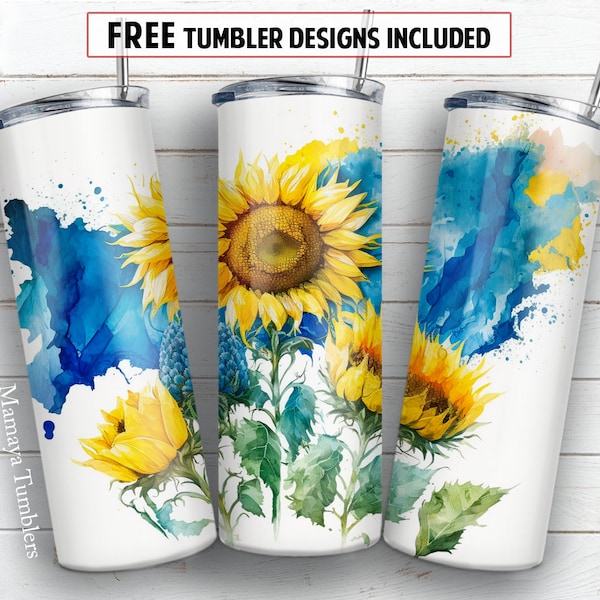 Ukraine 20 oz skinny tumbler sublimation design Sunflower flag Stand with Ukraine digital PNG Straight wrap Waterslide download