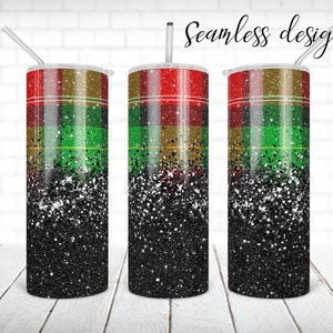 SEAMLESS Christmas buffalo plaid tumbler PNG design Black glitter 20 oz skinny tumbler STRAIGHT digital wrap