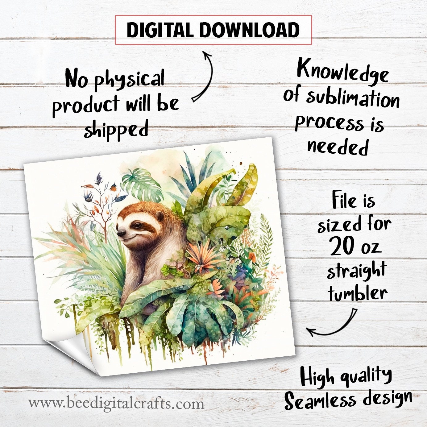 Sloth 20 Oz Skinny Tumbler Sublimation Design Watercolor Cute - Etsy