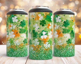 St. Patrick's day 4 in 1 can cooler sublimation design Clover Glitter shamrock Straight can cooler wrap Digital design PNG