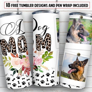 Picture frame tumbler PNG design Dog mom leopard flower 20 oz skinny tumbler STRAIGHT digital wrap + Epoxy pen wrap design