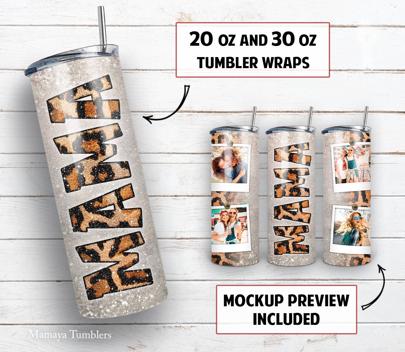 Mama 20 Oz Skinny Tumbler Sublimation Design Picture Frame Leoprad ...
