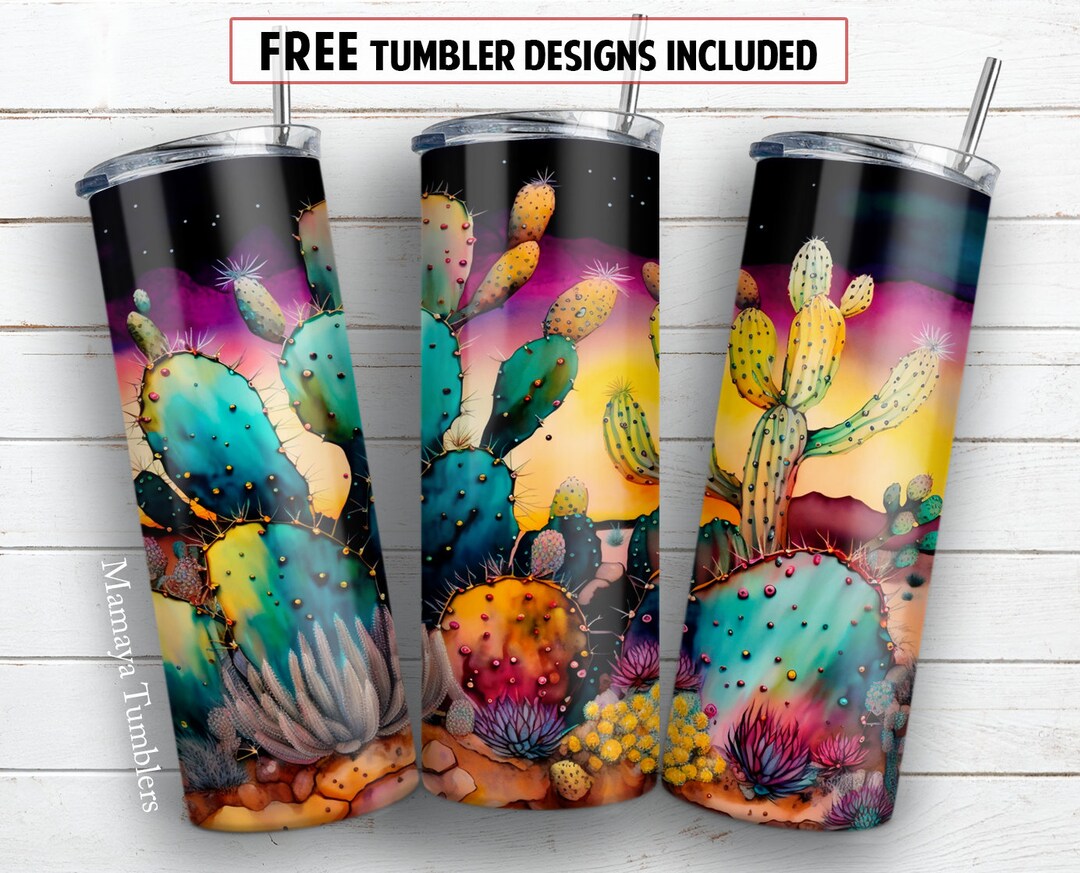 Cactus 20 Oz Skinny Tumbler Sublimation Design Alcohol Ink Western ...