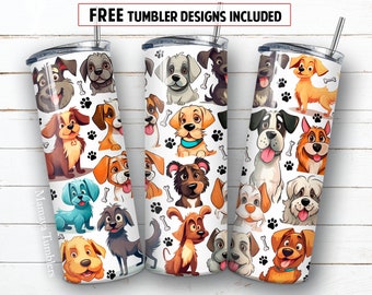 Dogs 20 oz skinny tumbler sublimation design Watercolor Funny pets Dog lover digital PNG Straight wrap Waterslide download