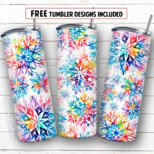 Neon snowflakes 20oz skinny tumbler sublimation design Christmas Winter Seamless floral digital PNG Straight wrap Waterslide download
