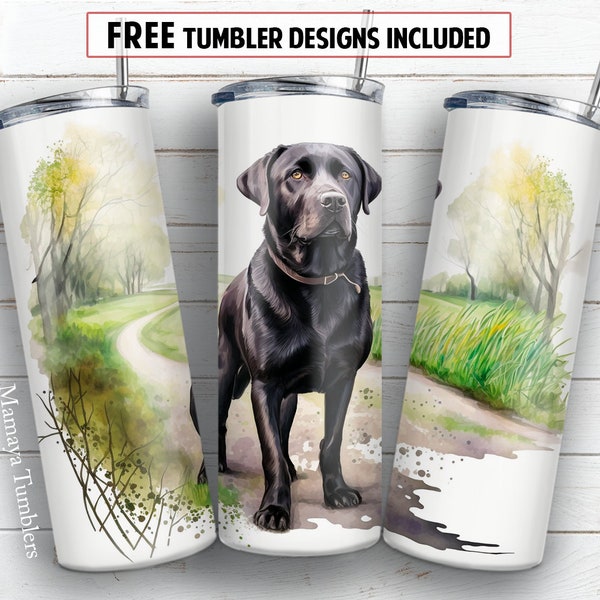 Black labrador dog 20 oz skinny tumbler sublimation design Frenchie Watercolor pet lover digital PNG Straight wrap Waterslide download