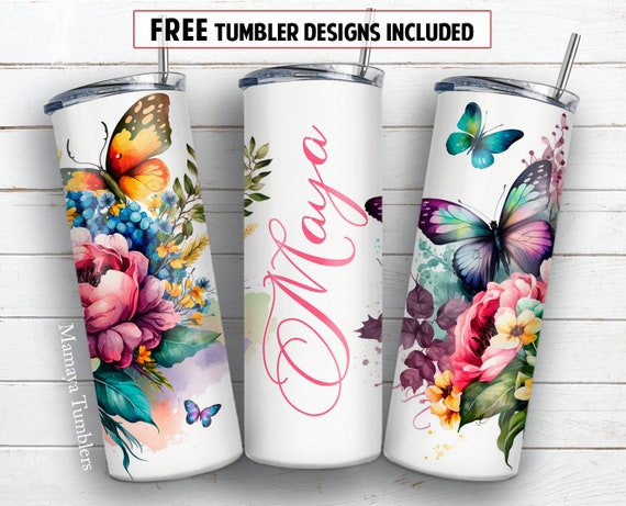 Name 20 Oz Skinny Tumbler Sublimation Design Flowers Butterfly Add Text  Blank Seamless Floral Digital PNG Straight Wrap Waterslide Download - Etsy