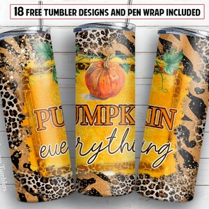 20 oz skinny tumbler sublimation design Pumpkin everything Leopard tumbler digital PNG design + 30 oz tumbler template Epoxy pen wrap design