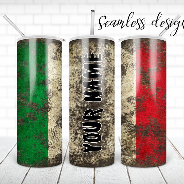 Mexican flag distressed wood tumbler PNG design Latin Mexico name 20 oz skinny tumbler STRAIGHT digital wrap