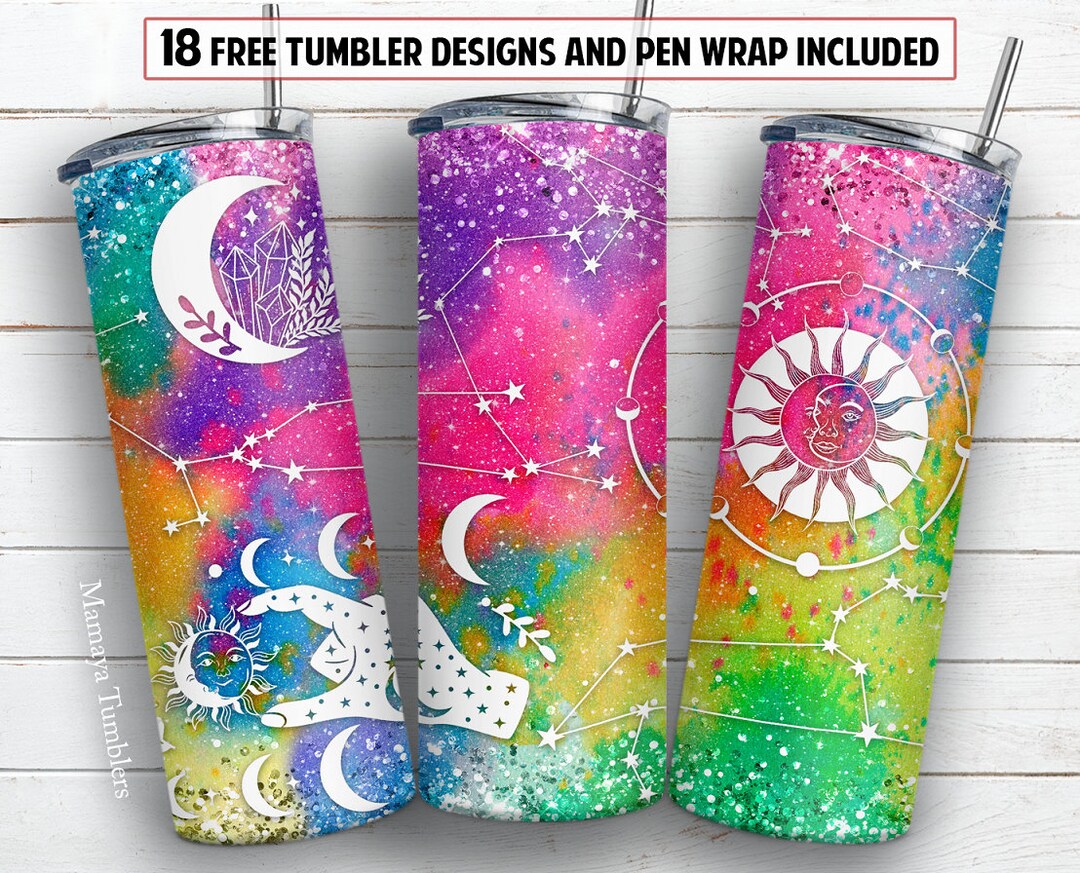 20 Oz Skinny Tumbler Sublimation Design Boho Rainbow Moon and Sun ...