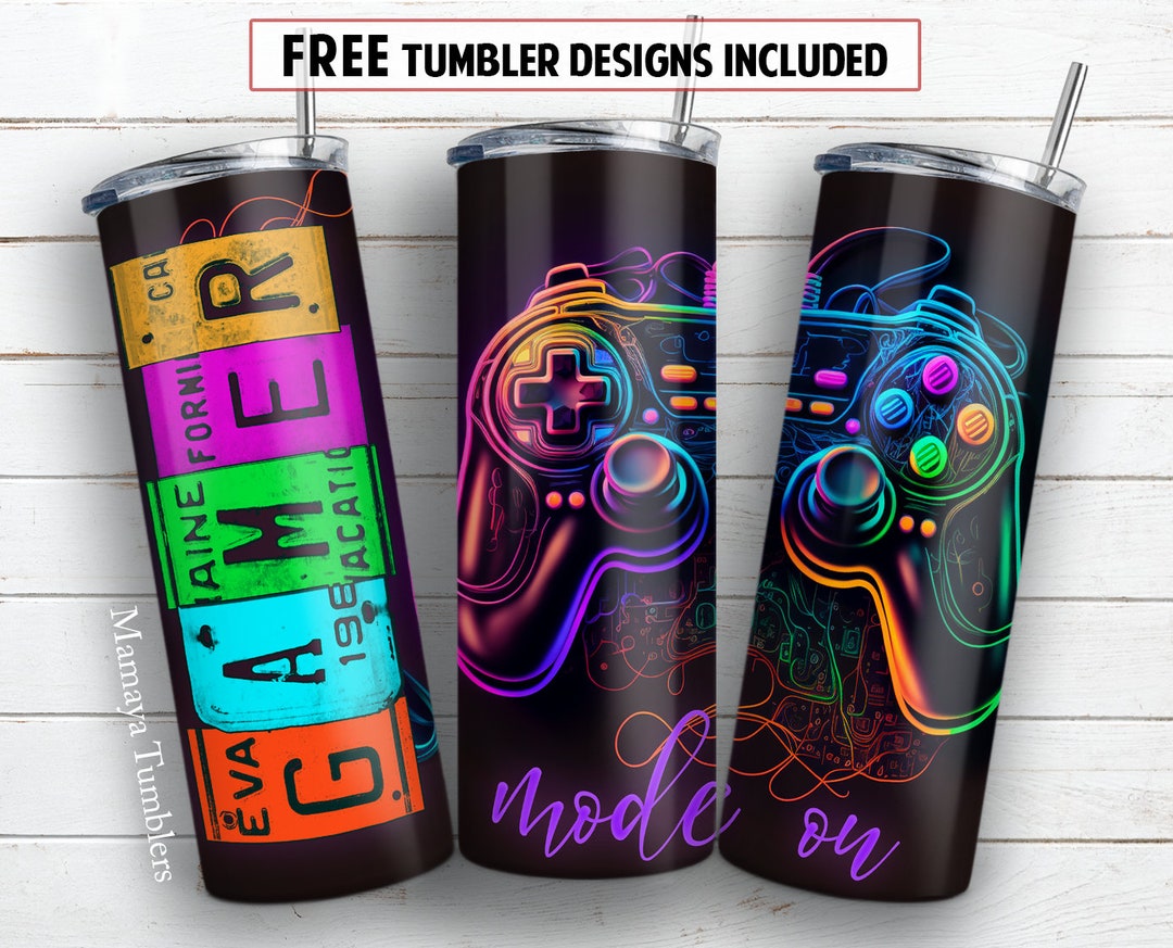 Gamer Mode on 20 Oz Skinny Tumbler Sublimation Design Neon Game ...