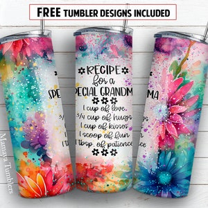 Recipe for a special grandma 20 oz skinny tumbler sublimation design Flower Seamless floral digital PNG Straight wrap Waterslide download