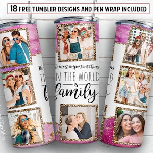 Familie 20 oz dünner Becher Sublimationsdesign Glitzer Marmor Fotorahmen PNG Design + 30 oz Becher Vorlage und Epoxy Pen Wrap Design
