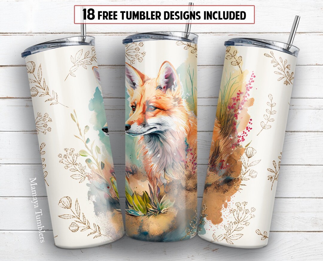 Fox 20 Oz Skinny Tumbler Sublimation Design Boho Gold Plants Wild ...