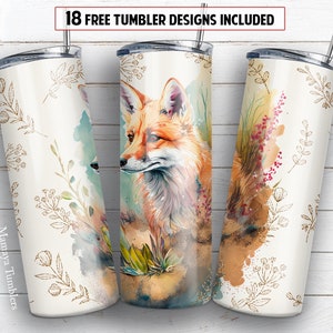 Fox 20 Oz Skinny Tumbler Sublimation Design Boho Gold Plants Wild ...
