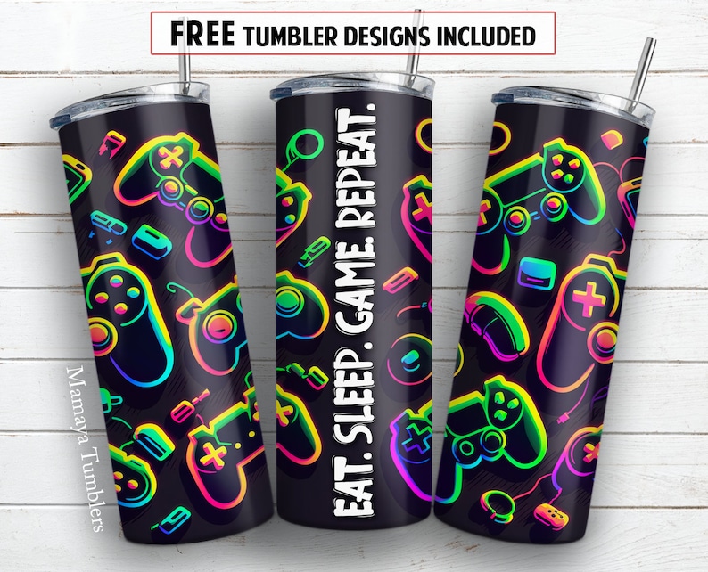 Gamer 20 Oz Skinny Tumbler Sublimation Design Eat Sleep Game Repeat ...