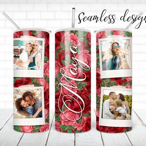Picture frame rose flower tumbler PNG design Floral print name 20 oz skinny tumbler STRAIGHT digital wrap