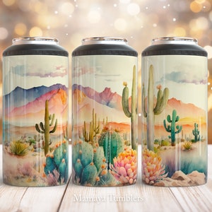 Desert cactus 4 in 1 can cooler sublimation design Western can cooler wrap Seamless Digital design Straight PNG
