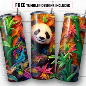 3D Panda 20 Oz Skinny Tumbler Sublimation Design Exotic Animal Digital ...