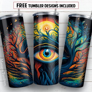 Mal de ojo 20 oz vaso delgado diseño de sublimación Ojo que todo lo ve Árbol bohemio PNG digital Envoltura recta Descarga de tobogán