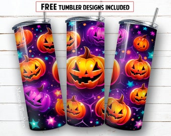 Zucche di Halloween design sublimato tumbler magro da 20 once Zucca spettrale Design divertente PNG digitale Download avvolgente dritto