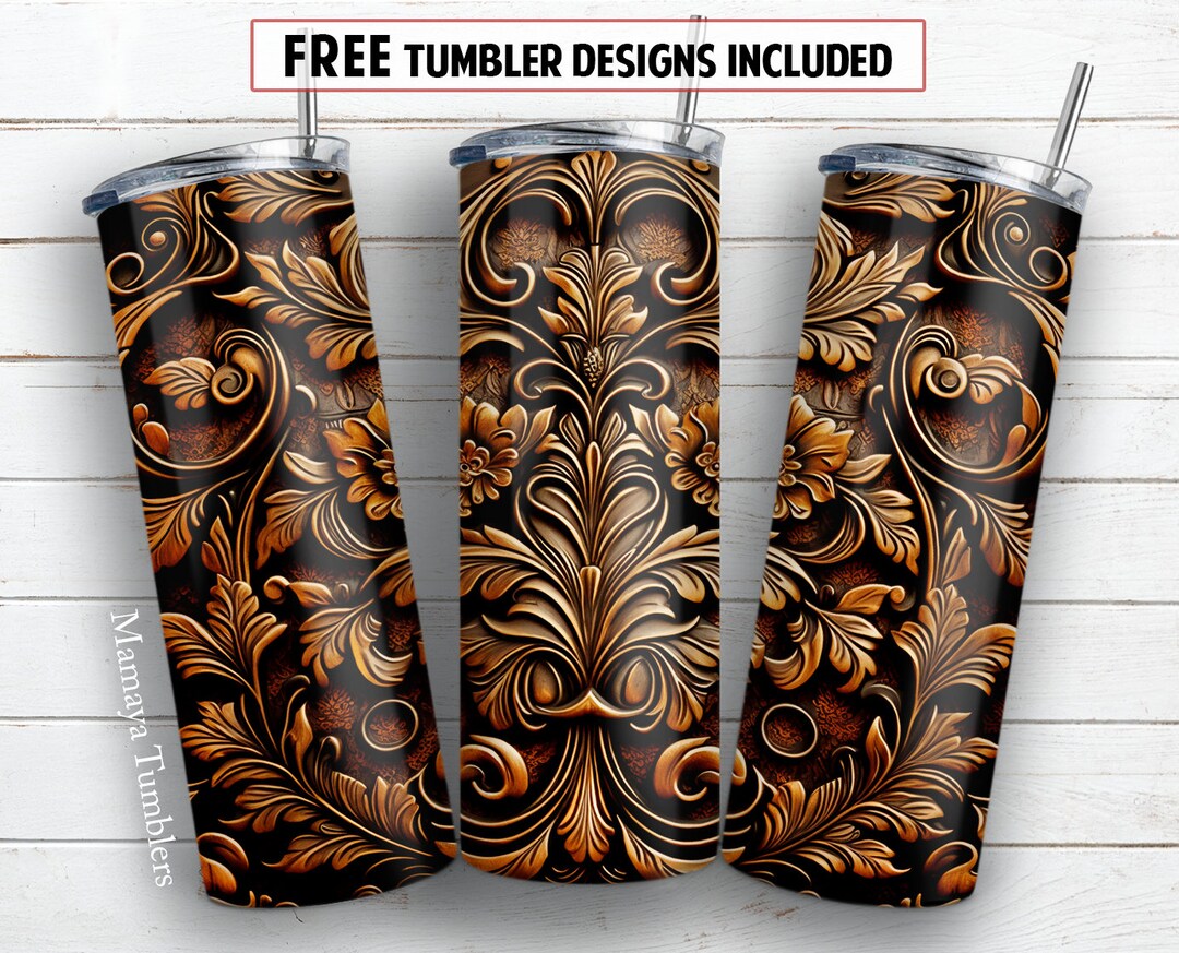 Tooled Leather Floral 20 Oz Skinny Tumbler Sublimation Design Western ...