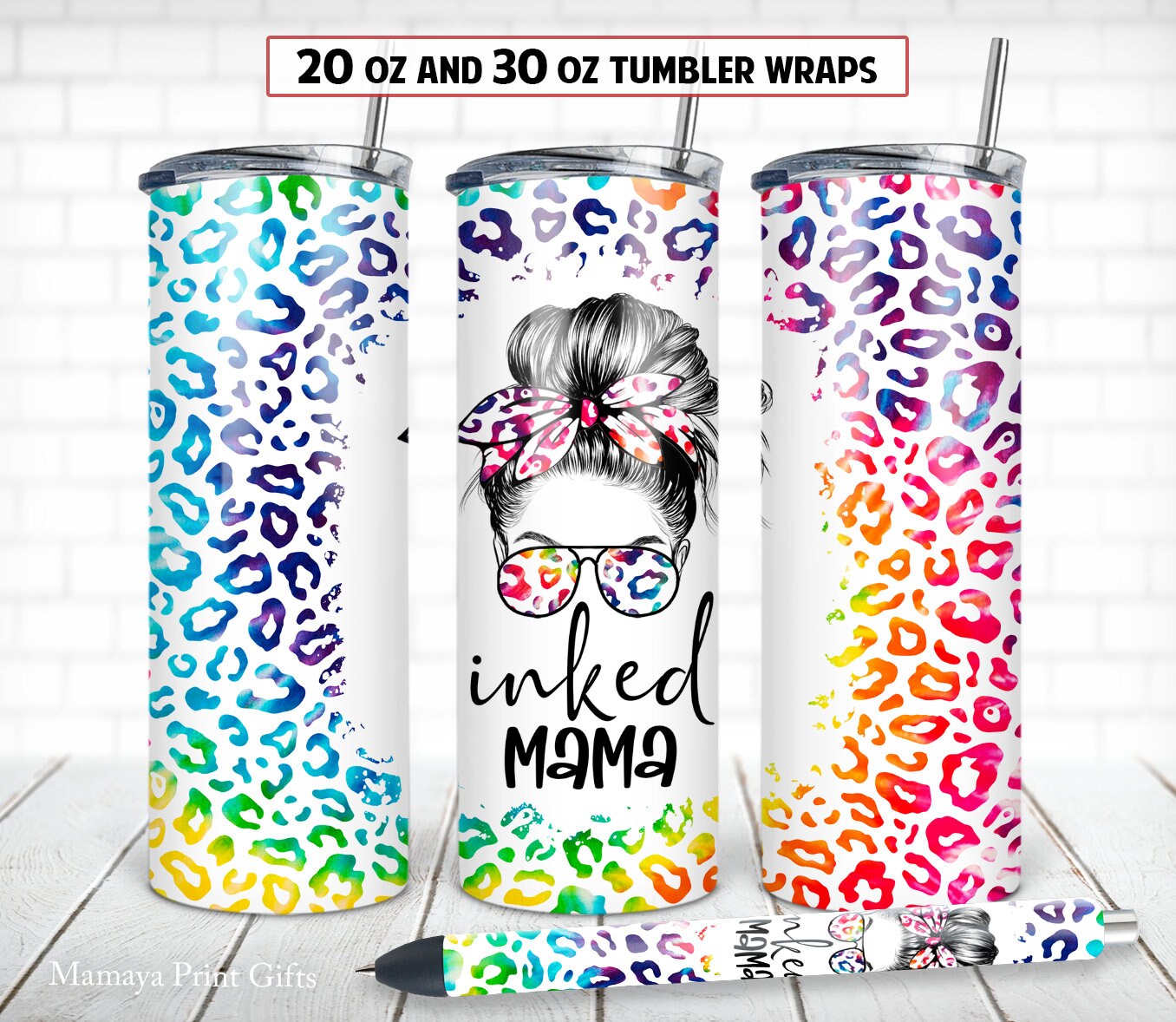 Inked Mama 20 Oz Skinny Tumbler Sublimation Design Tie Dye Leopard ...