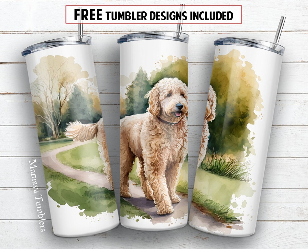 Goldendoodle Dog 20 Oz Skinny Tumbler Sublimation Design Watercolor Pet ...