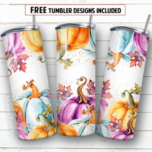 Pumpkins 20 oz skinny tumbler sublimation design Fall harvest Autumn Thanksgiving digital PNG Straight wrap Waterslide download design
